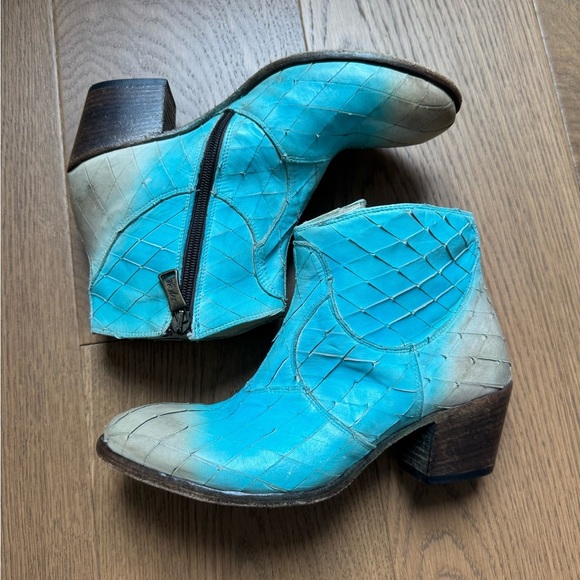 We Are…The Original Western Bootie - Taupe & Turquoise Leather - Size 39 - EUC - Picture 2 of 12